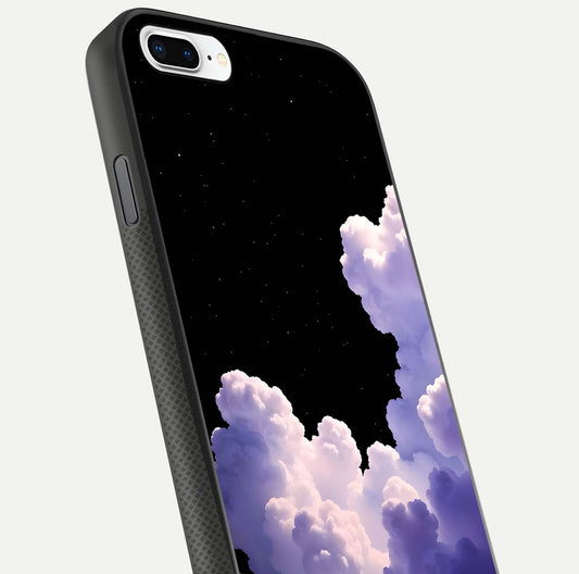 Starlit Night Whispers Glass Case for iPhone 7 Plus close-up angled shot highlighting stars and reflection