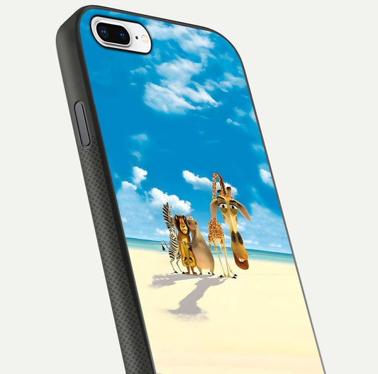 Tropical Fun Squad Glass Case for iPhone 7 Plus close-up angled shot highlighting vibrant tones and texture