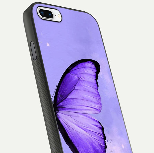 Violet Dream Wing Glass Case for iPhone 7 Plus close-up angled shot highlighting wing texture and reflection