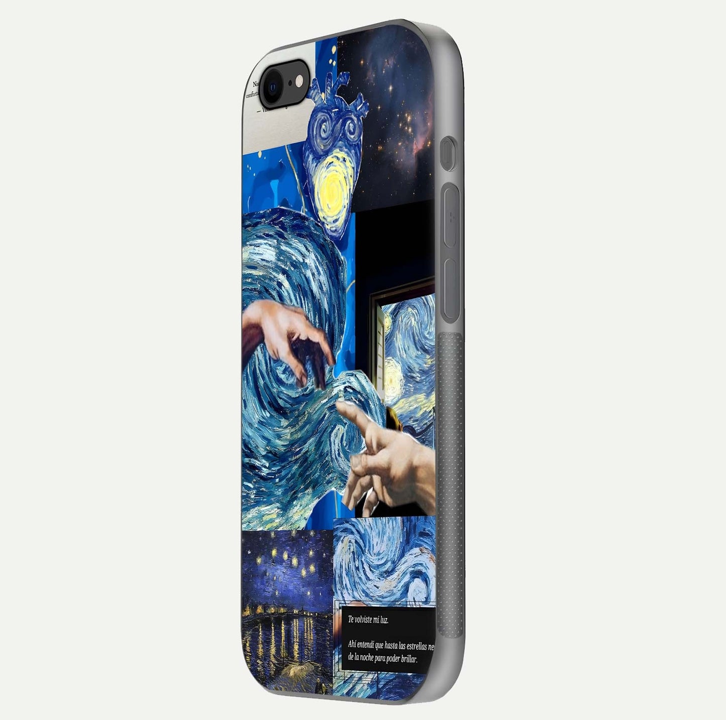 Aesthetic Vando Hands Glass Case for iPhone 8 side-angle image showcasing hand design, protective edges, and gloss texture