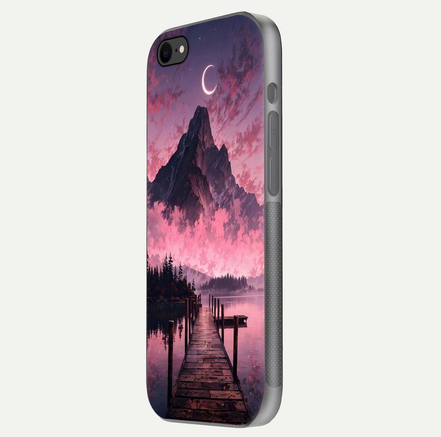 Beautyful Mountain View Glass Case for iPhone 16 Pro side-angle image displaying mountain artwork and gloss surface