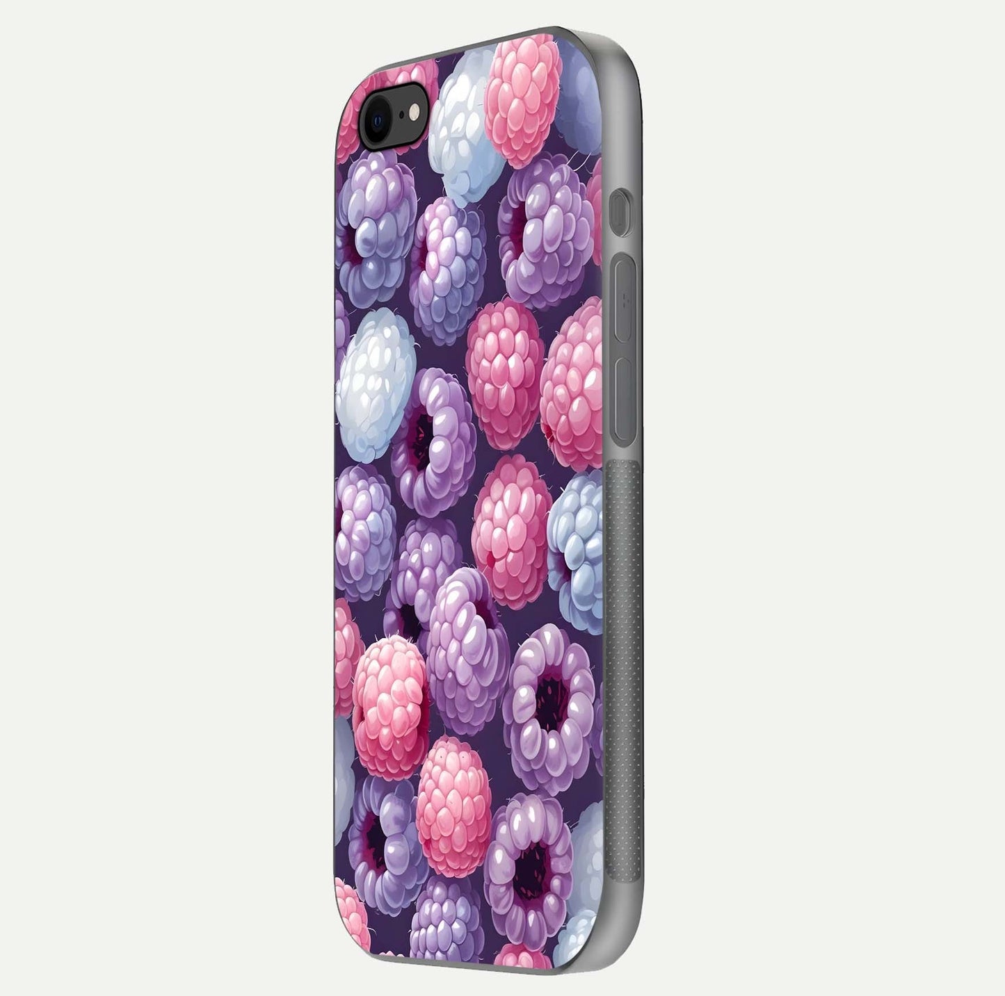 Berry Candy Pop Glass Case for iPhone 8 side-angle image with bright color tones and smooth reflection