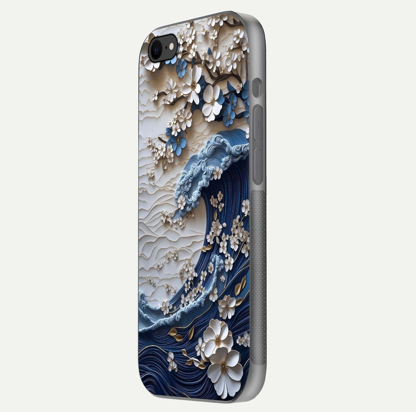Blossom Wave Art Glass Case for iPhone 8 side-angle view showing wave-flow print and gloss edge finish