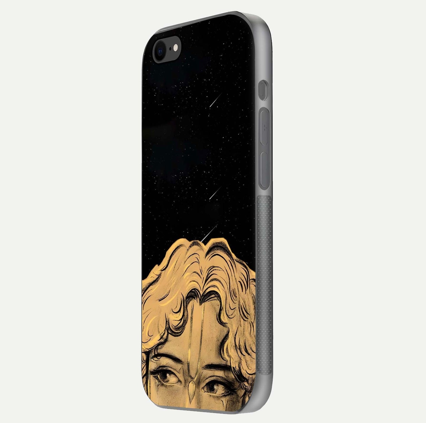Celestial God’s Plan Glass Case for iPhone 8 side-angle image showing gloss, camera frame, and cosmic tones