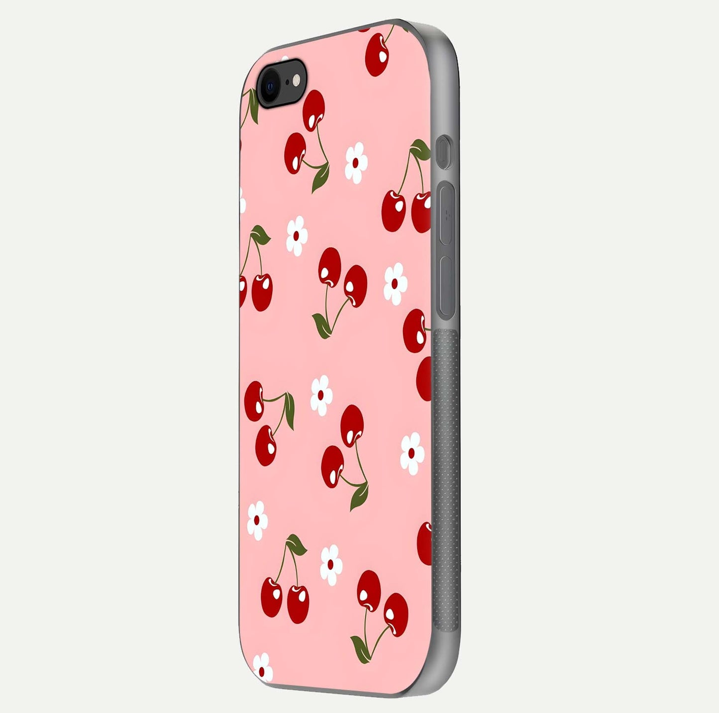 Cherry Love Mood Glass Case for iPhone 8 side-angle image capturing smooth gloss and delicate details