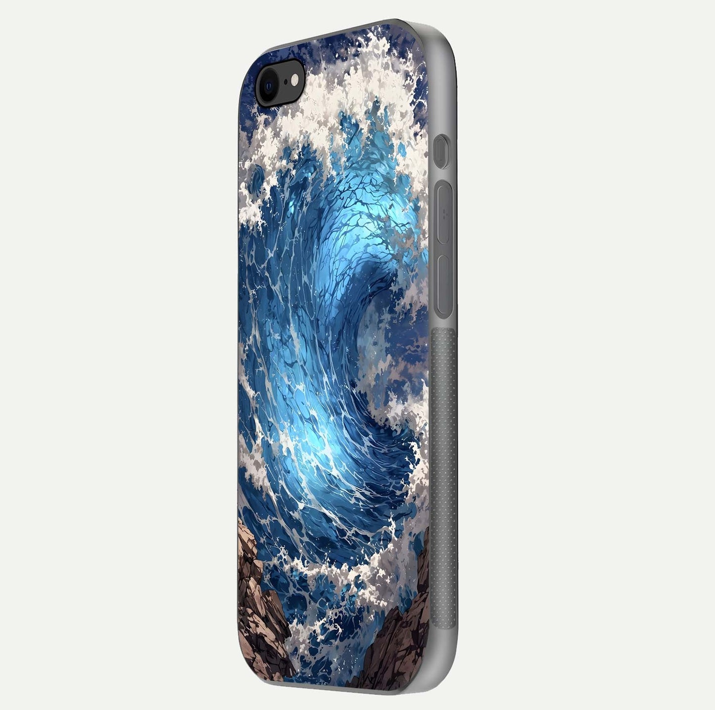 Giant Ocean Wave Glass Case for iPhone 8 side-angle image showing light reflection and ocean detail