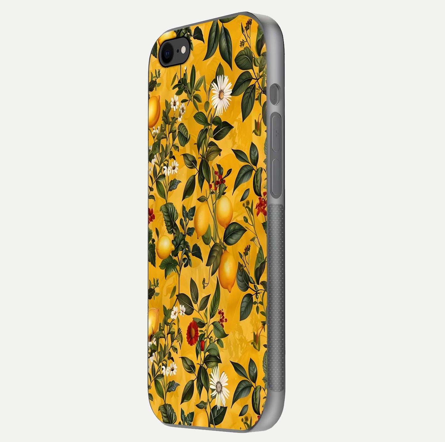 Golden Lemon Field Glass Case for iPhone 8 side-angle image showing reflection clarity and juicy color tone