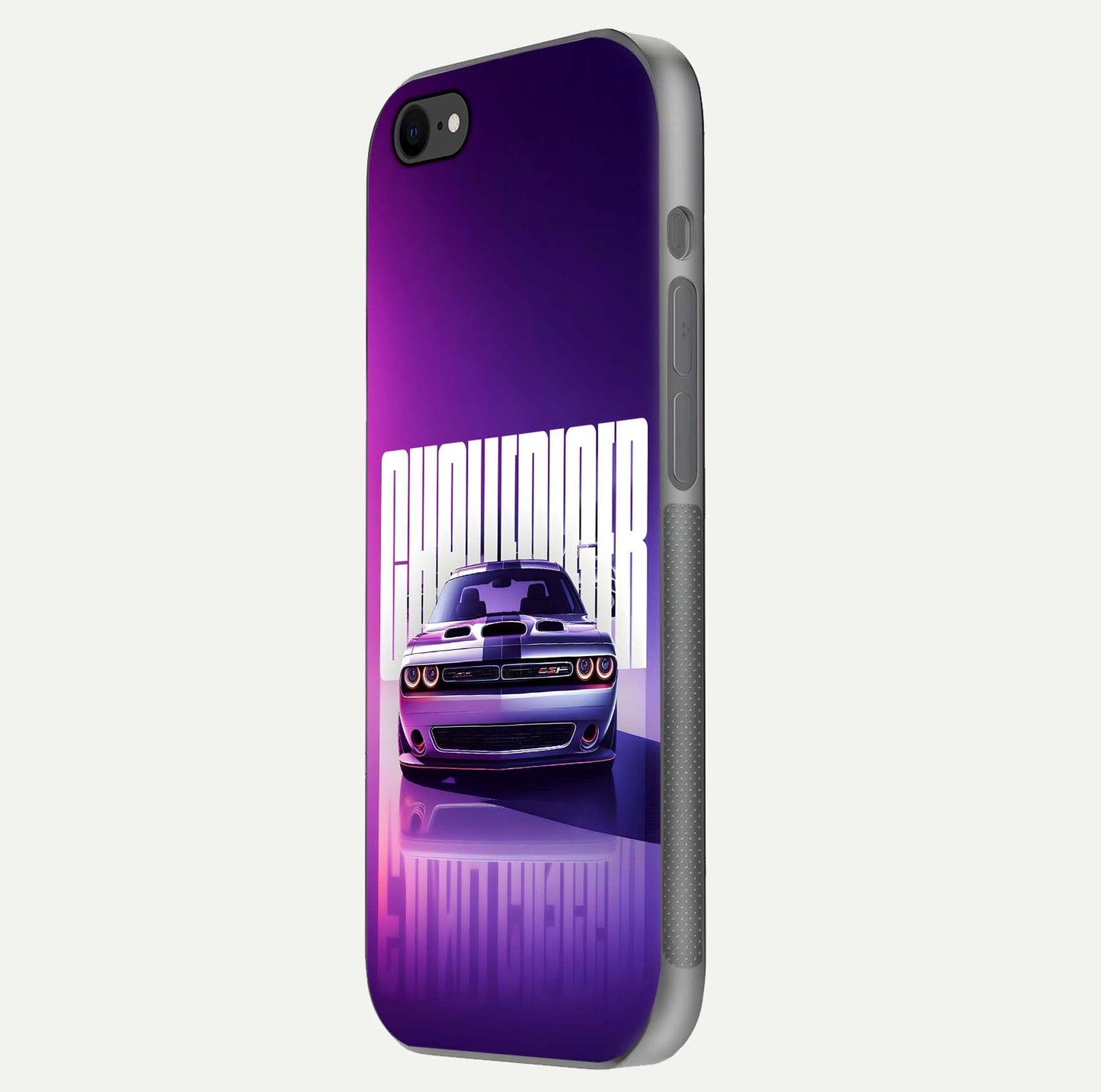 Midnight Muscle Ride Glass Case for iPhone 8 side-angle image showing reflection clarity and bold design