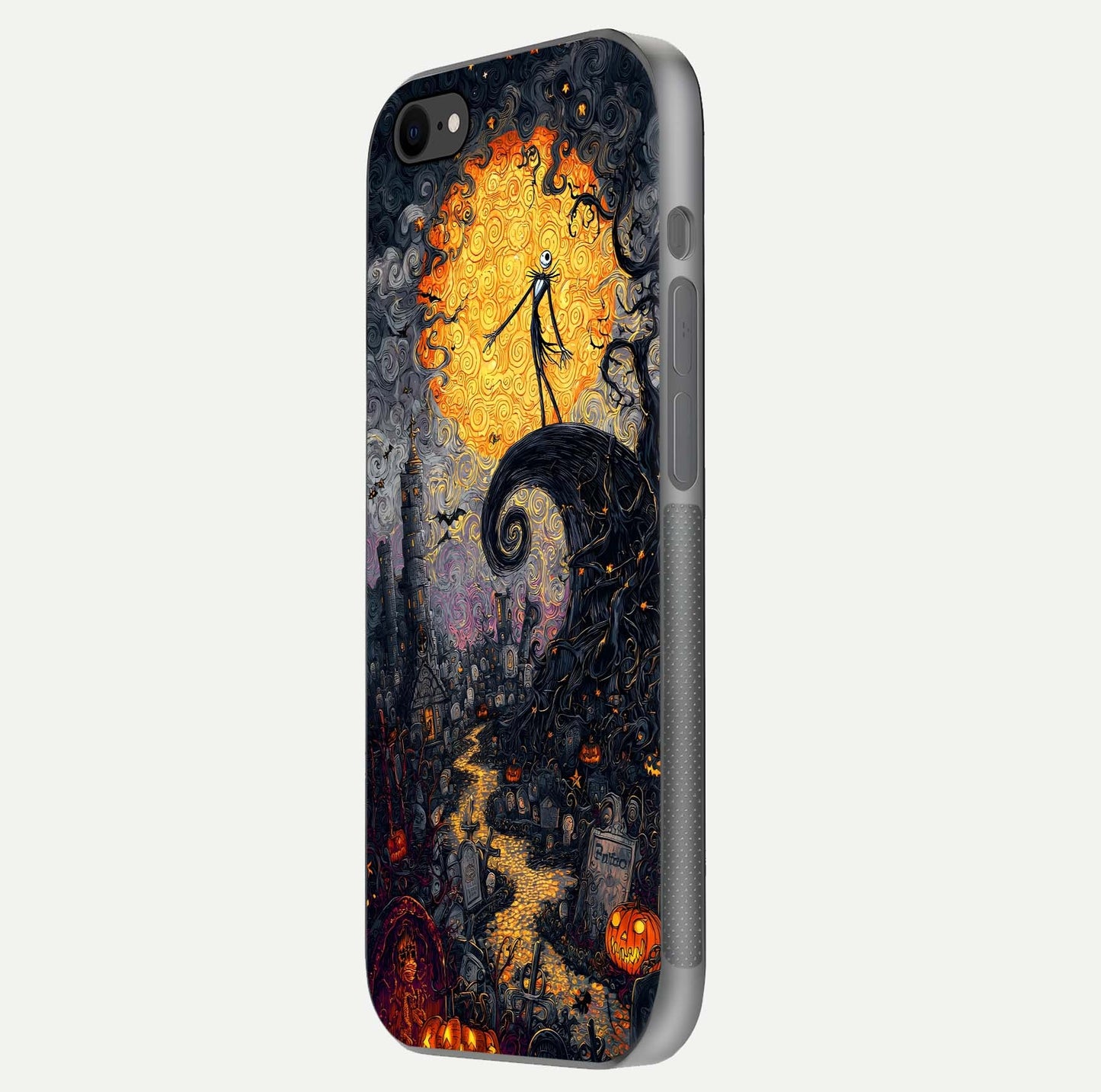 Pumpkin Moon Night Glass Case for iPhone 8 side-angle image showing reflection depth and pumpkin pattern