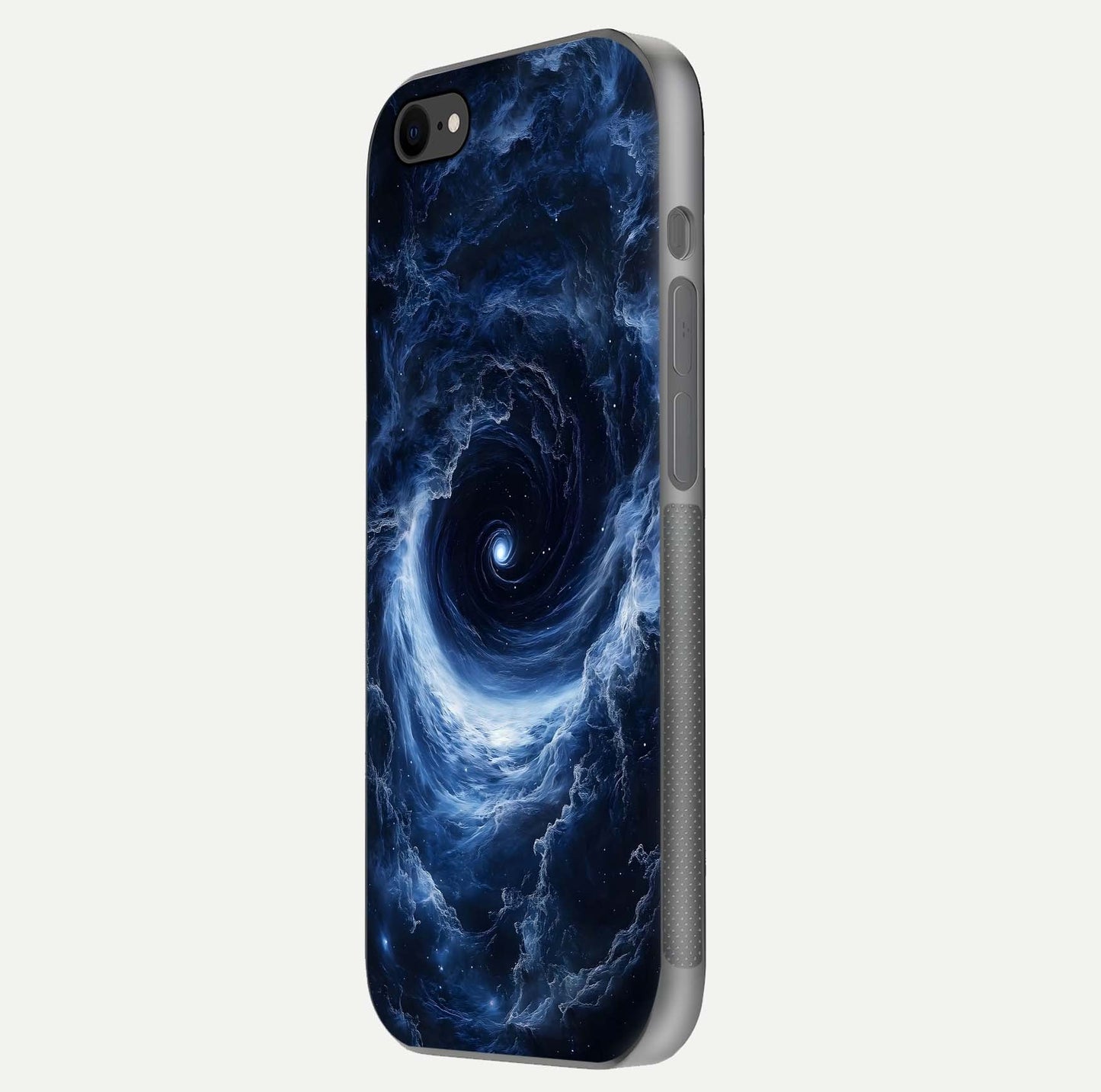 Stunning Galaxy Glass Case for iPhone 8 side-angle image showing glossy reflection and space detailing