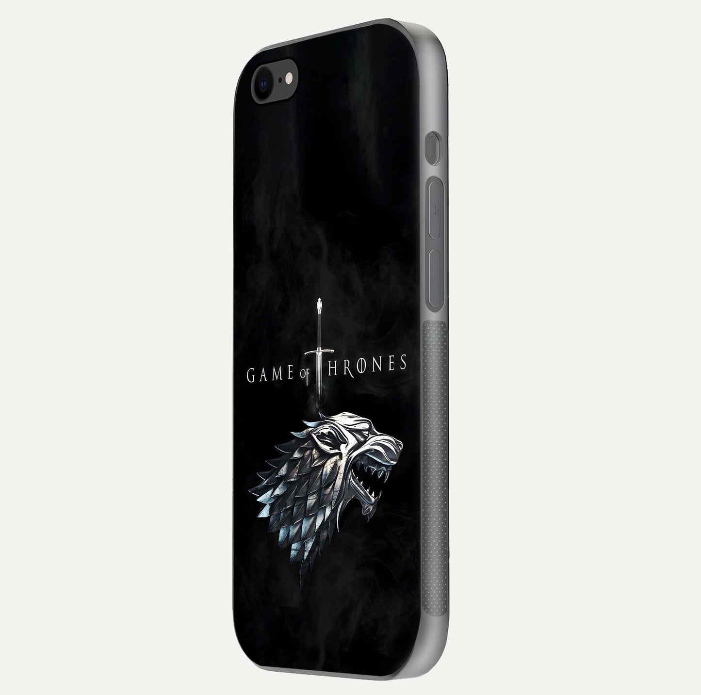 Throne Wolf Legacy Glass Case for iPhone 8 side-angle image showing gloss, texture, and HD print
