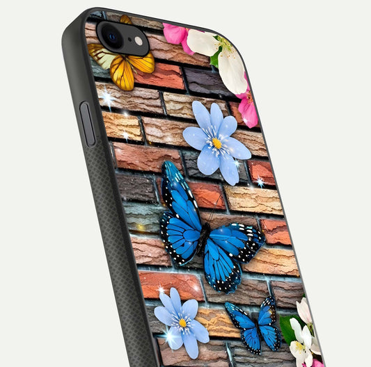 Brick Bloom Flight Glass Case for iPhone 8 close-up angle highlighting flower clusters and reflection detail