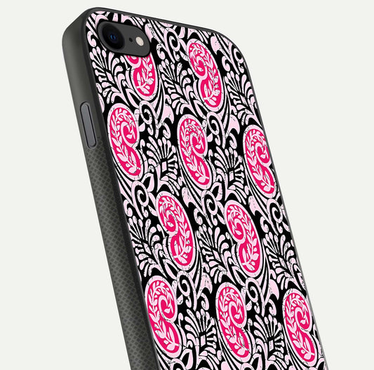 Crimson Paisley Charm Glass Case for iPhone 8 close-up highlighting fine pattern detail and reflection tone