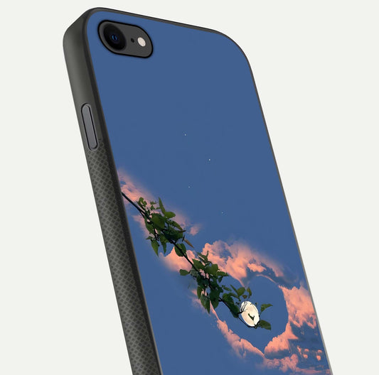 Sky Under Tree Glass Case for iPhone 8 close-up angled shot highlighting detail, color, and reflection