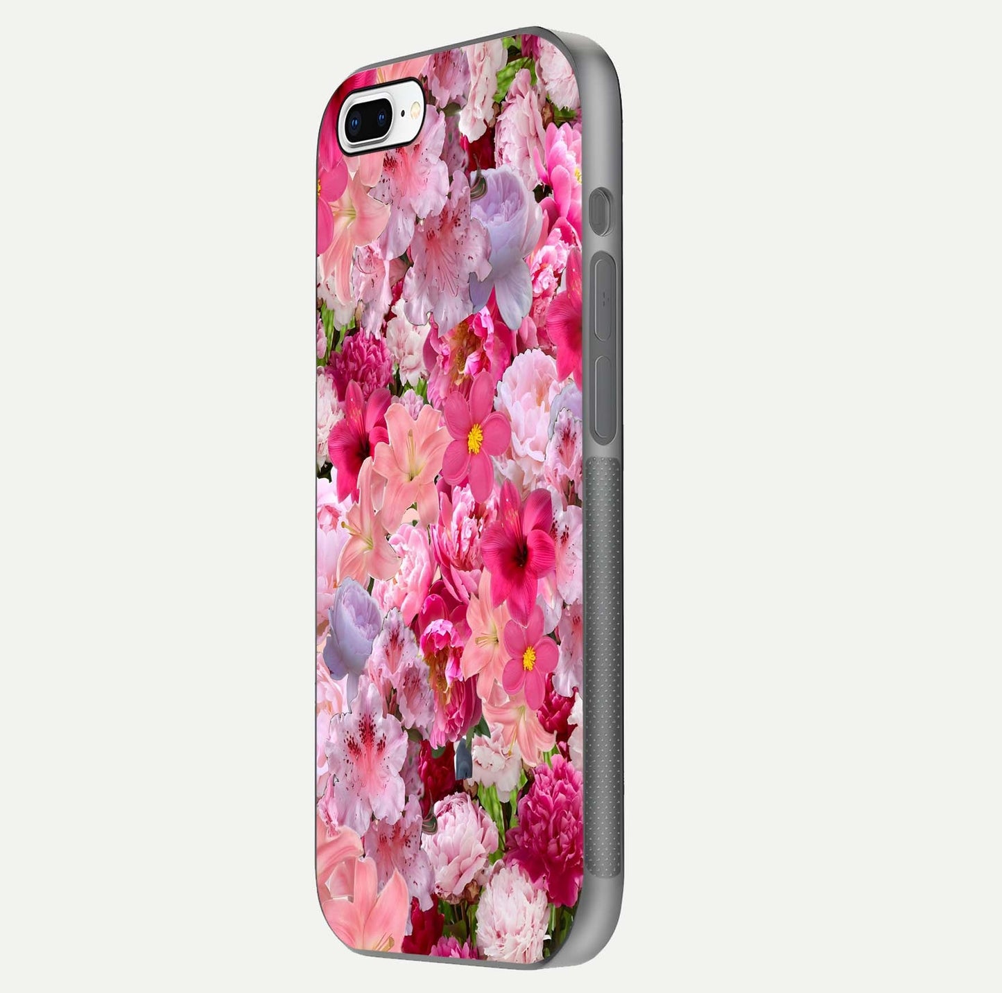 Bloom Crush Fantasy Glass Case for iPhone 8 Plus side-angle shot with fantasy bloom art and gloss surface