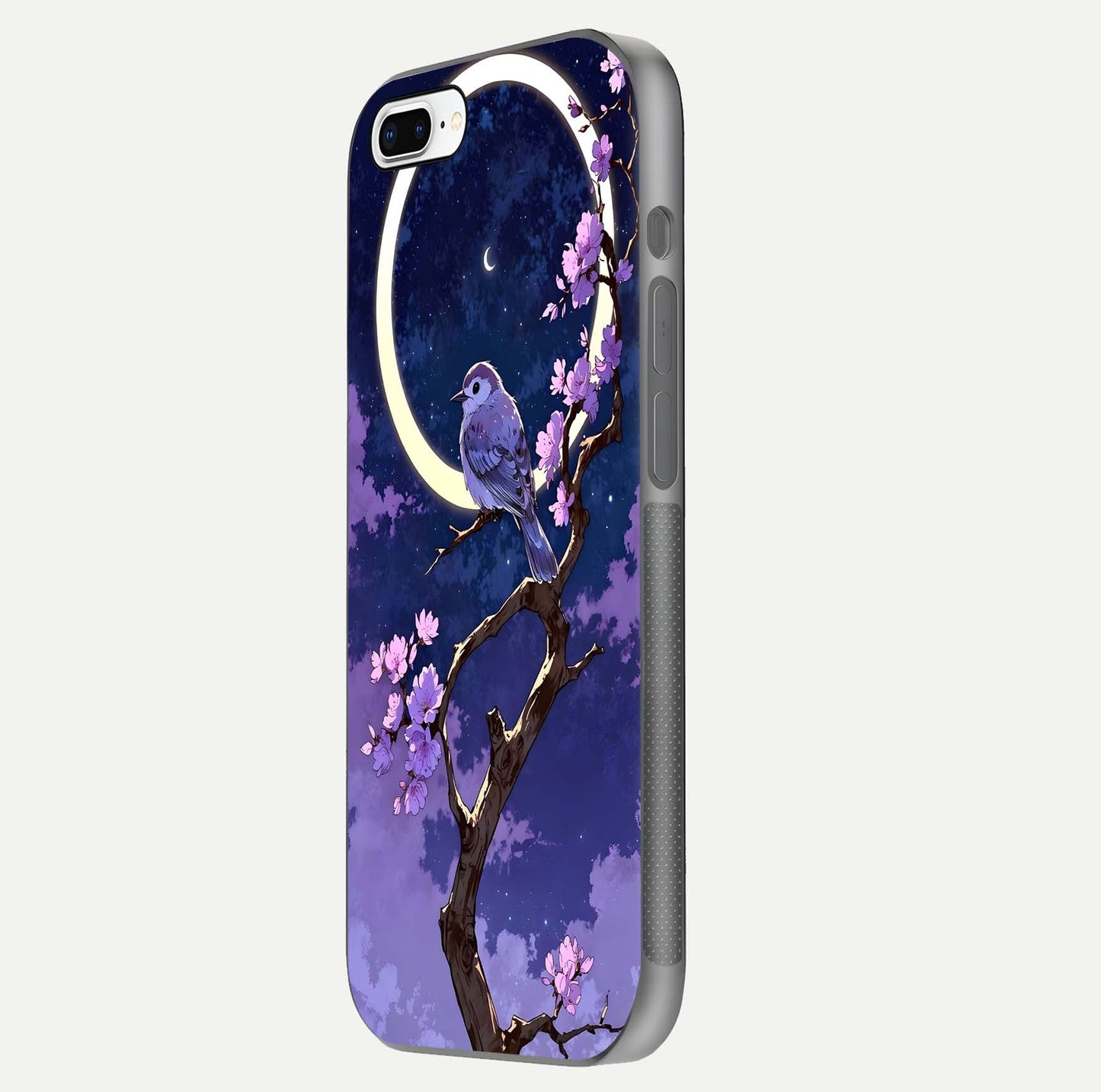 Celestial Bird Blossom Glass Case for iPhone 8 Plus side-angle image showing detailed wings and glossy polish