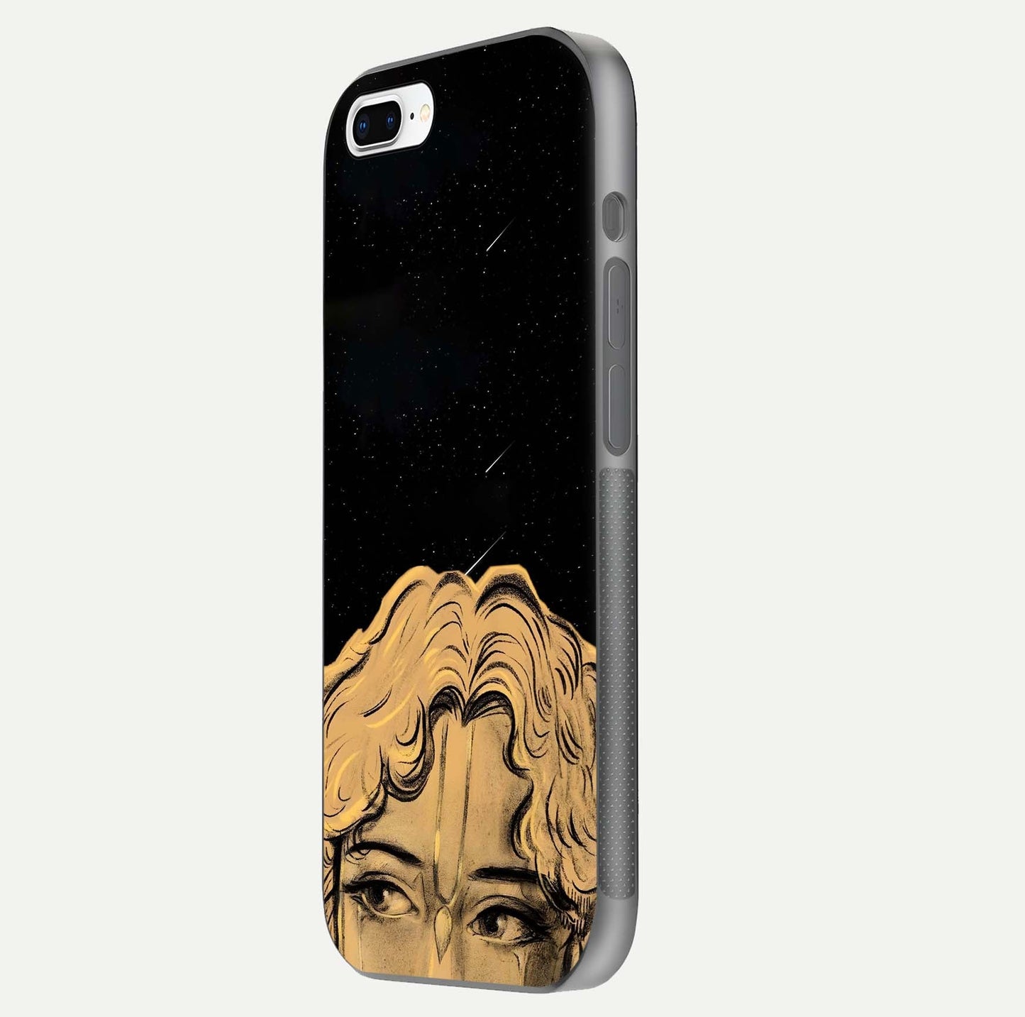 Celestial God’s Plan Glass Case for iPhone 8 Plus side-angle image showing gloss, camera frame, and cosmic tones