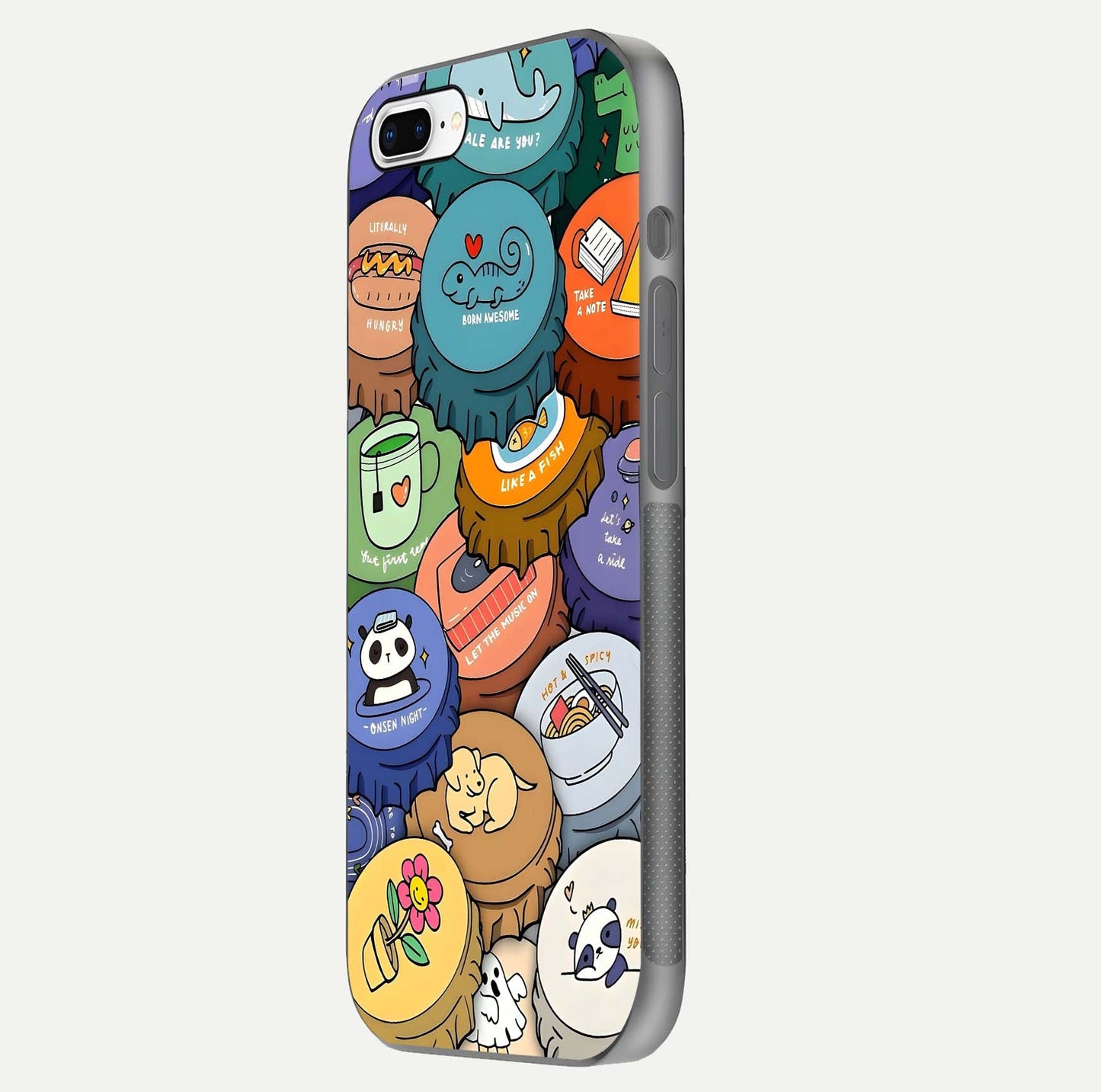 Coins Patterns Glass Case for iPhone 8 Plus side-angle photo capturing shine finish and curve glow