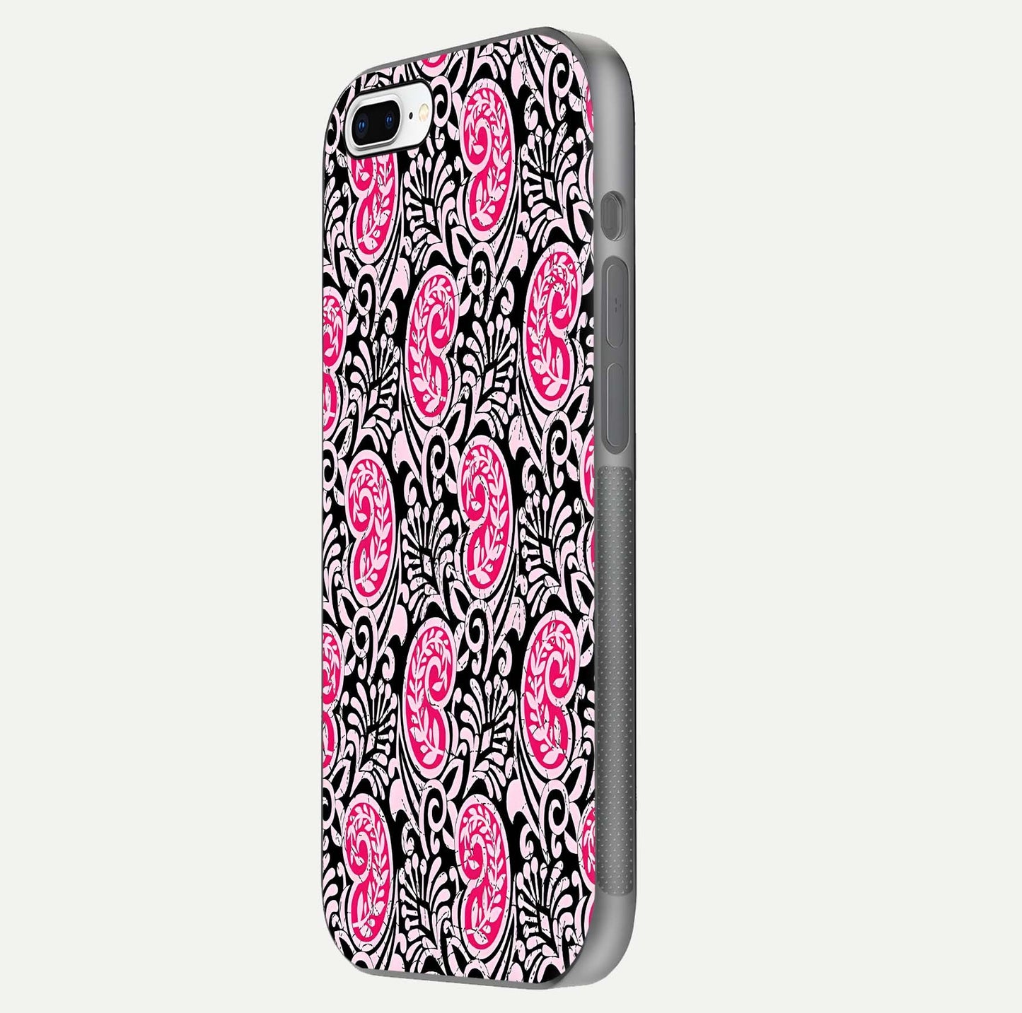 Crimson Paisley Charm Glass Case for iPhone 8 Plus side-angle image showing reflection and smooth edges