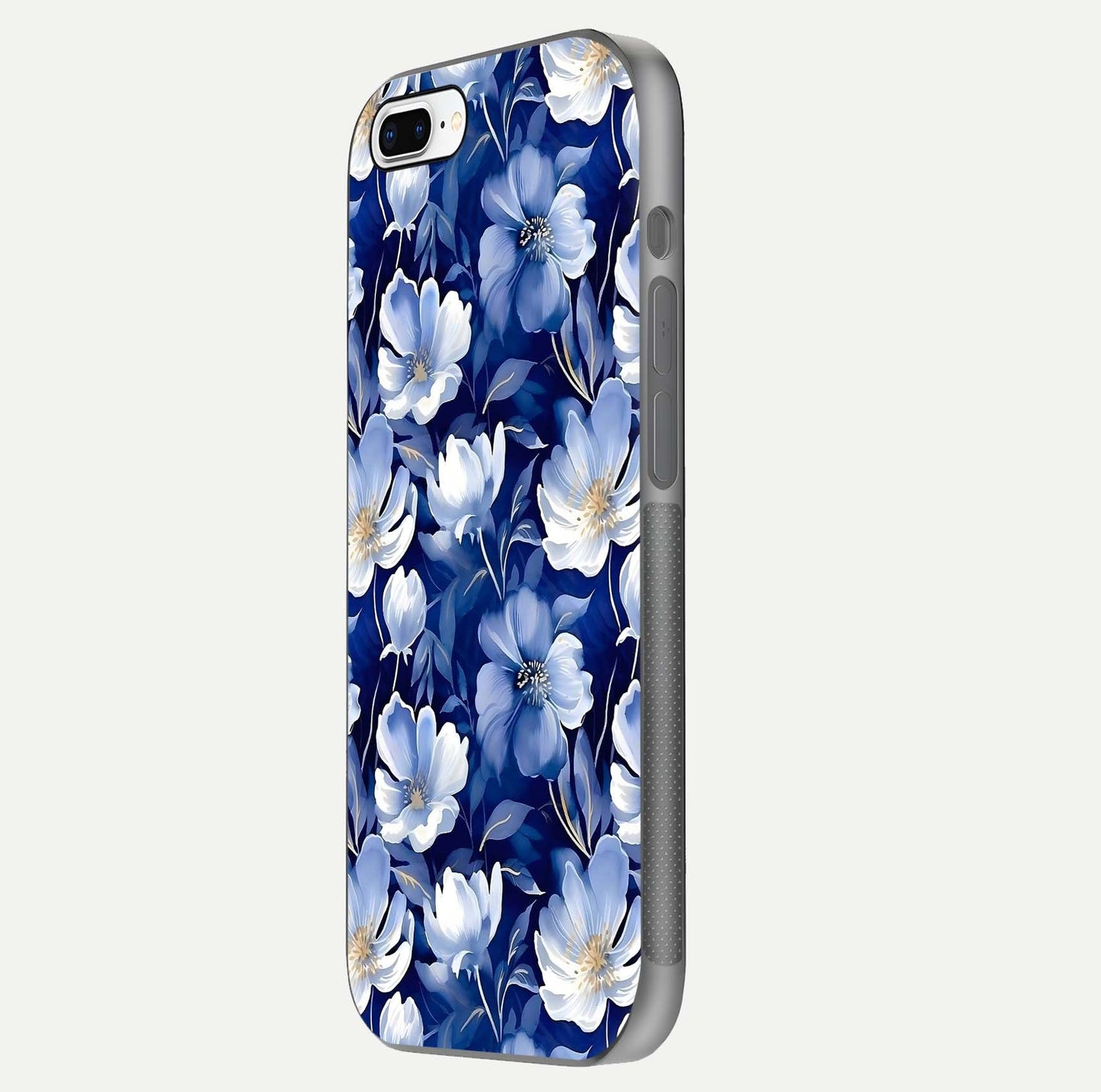 Cute Floral Patterns Glass Case for iPhone 8 Plus side-angle image showing polished surface and gloss tone