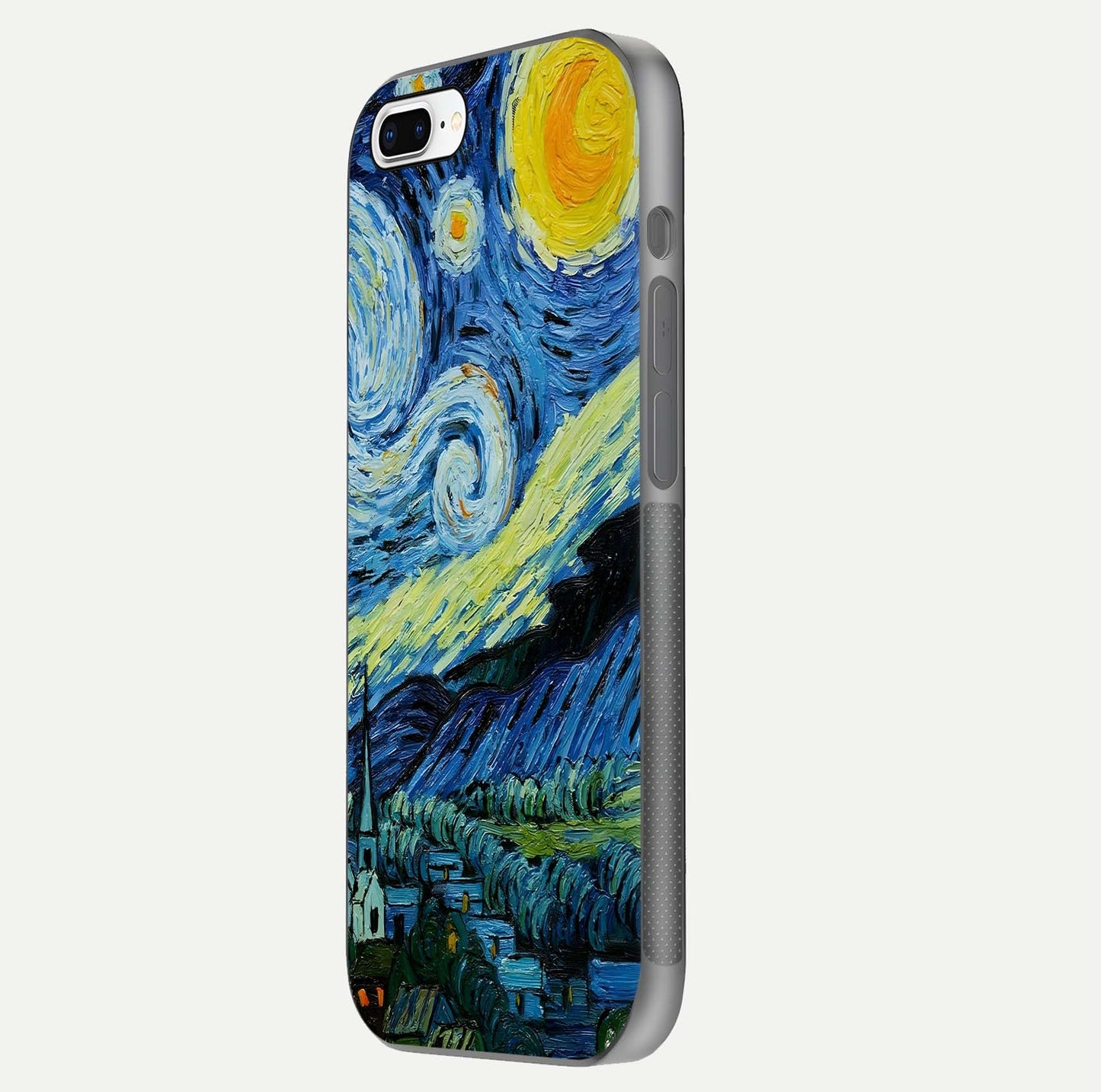 Inspired Van Gogh Art Glass Case for iPhone 8 Plus side-angle image showing reflection brilliance and painted surface look