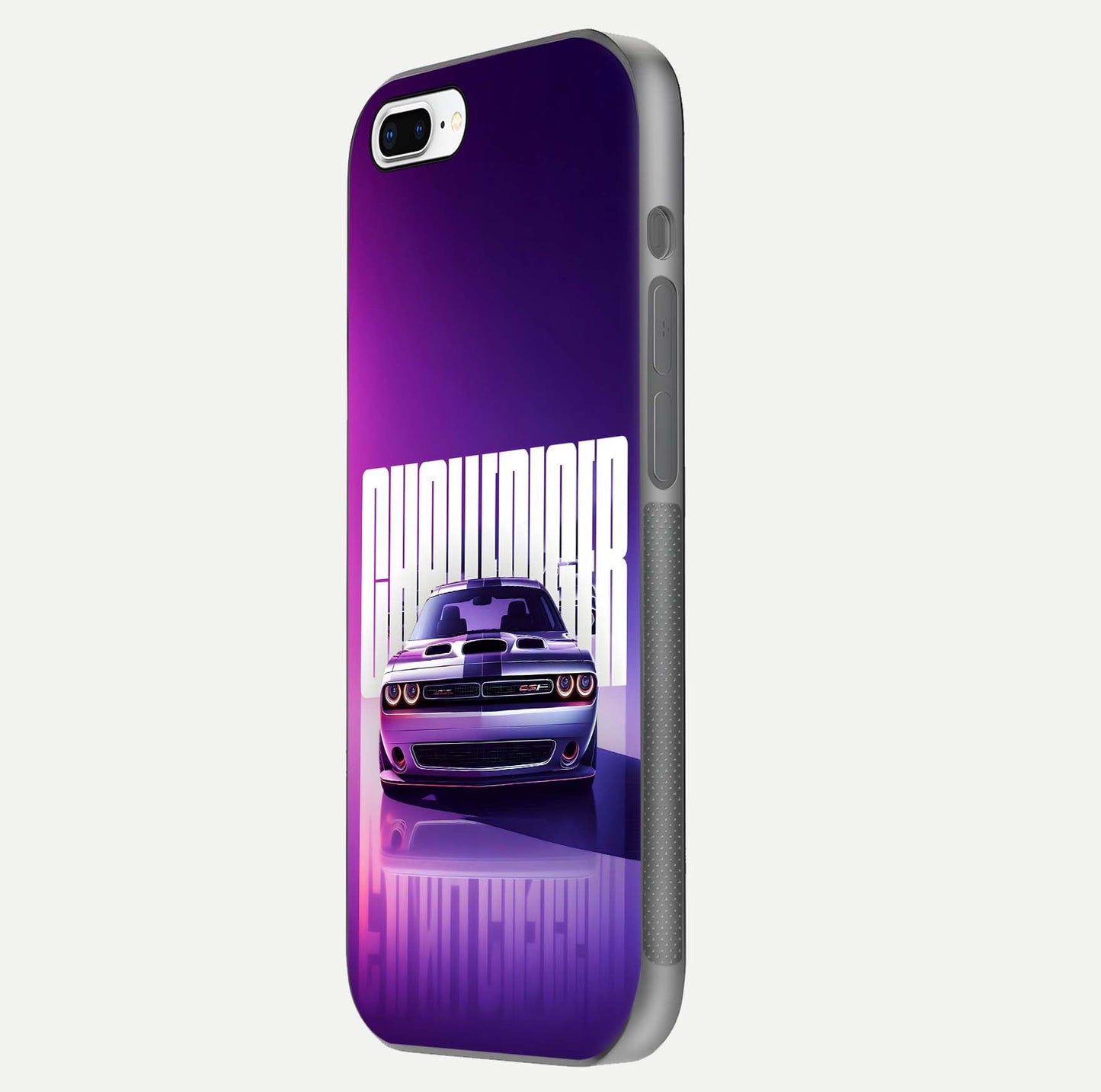 Midnight Muscle Ride Glass Case for iPhone 8 Plus side-angle image showing reflection clarity and bold design