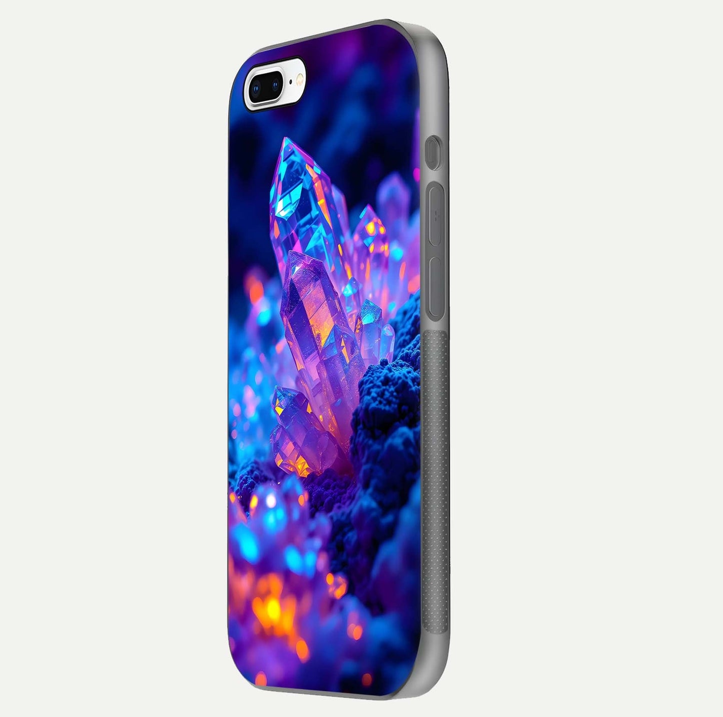 Neon Aura Shards Glass Case for iPhone 8 Plus side-angle image showing light depth and glossy contrast