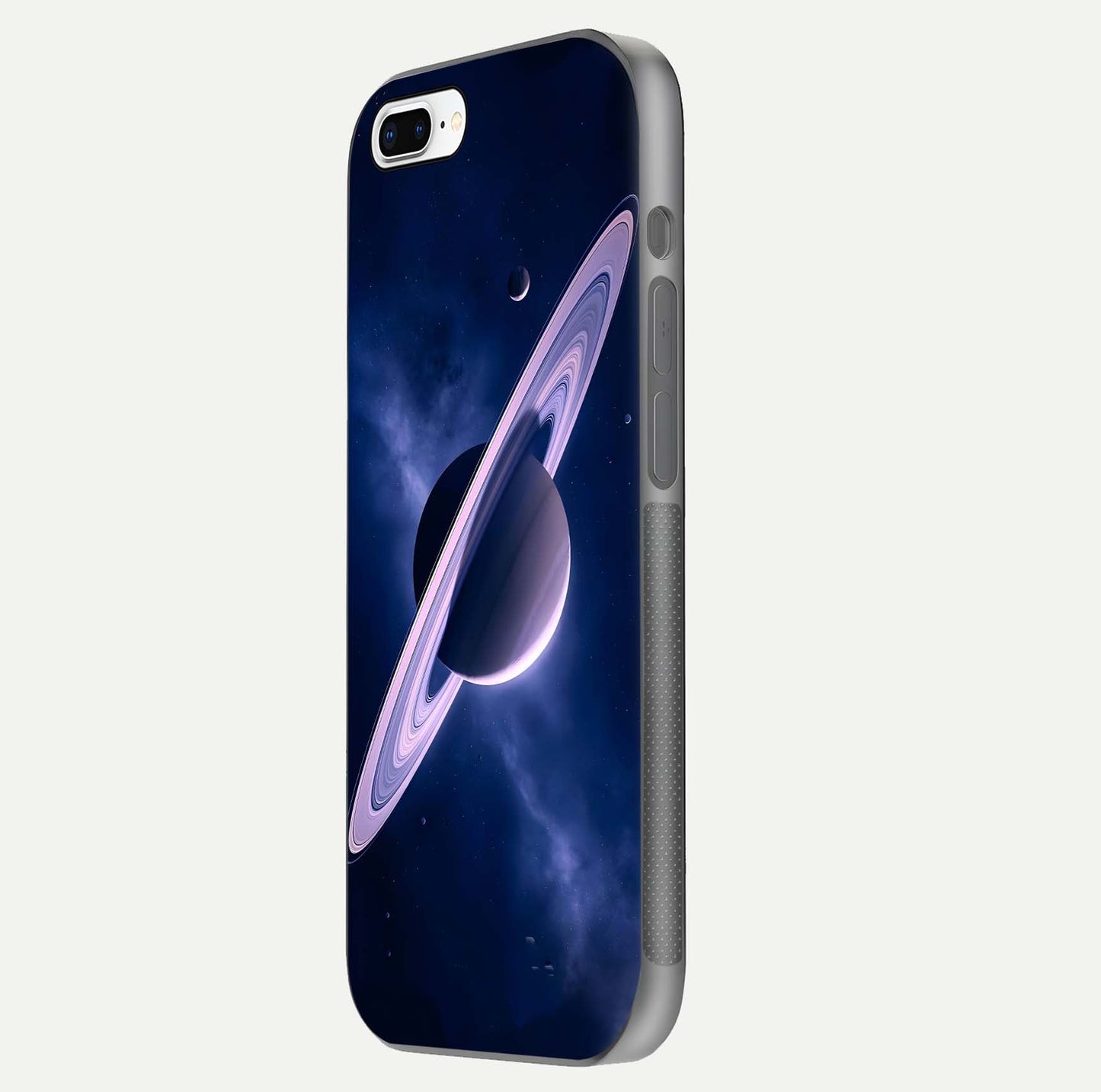 Saturn Ring Mystique Glass Case for iPhone 8 Plus side-angle image showing shine and galaxy ring focus