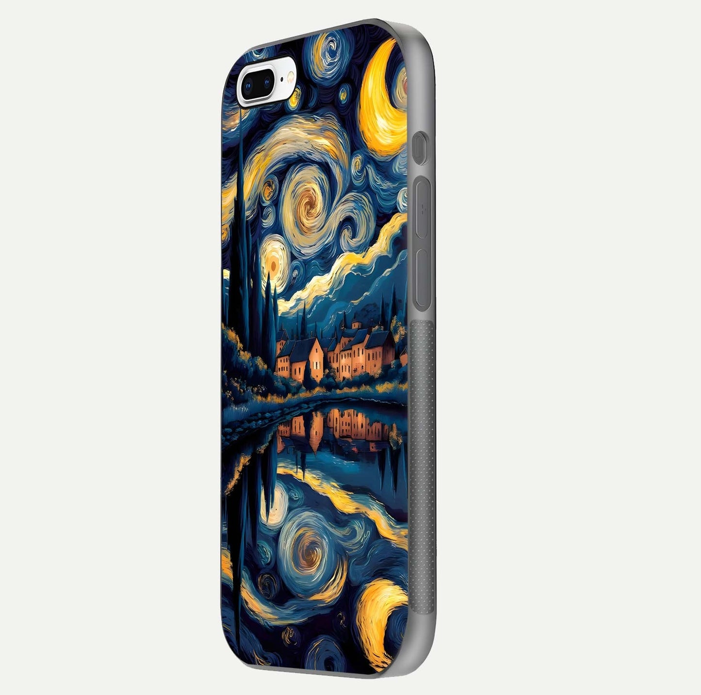 Starry Sky Serenity Glass Case for iPhone 8 Plus side-angle image showing reflection and night-sky detail