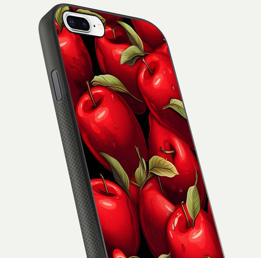 Apple Pattern Glass Case for iPhone 8 Plus close-up angle showing pattern texture and shine reflection