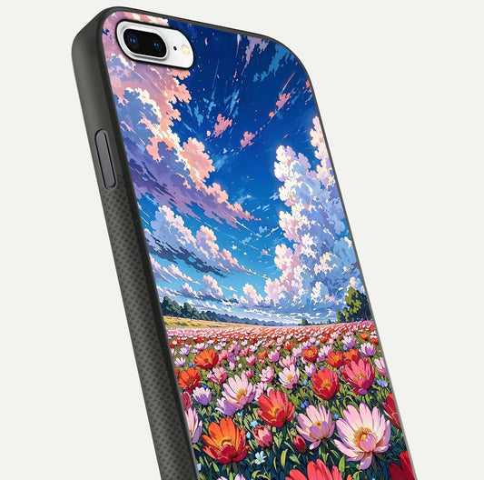 Blossom Sky Field Glass Case for iPhone 8 Plus close-up image showing petal patterns and subtle sky gradient