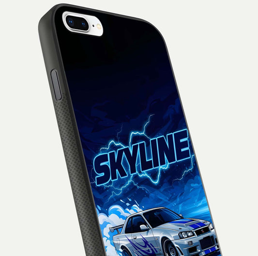 Neon Drift Beast Glass Case for iPhone 8 Plus close-up angled shot highlighting glowing streaks and vivid reflection