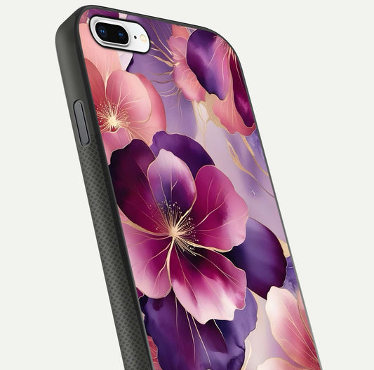 Pink Bouquet Florals Glass Case for iPhone 8 Plus close-up angled shot showing bouquet details and reflection