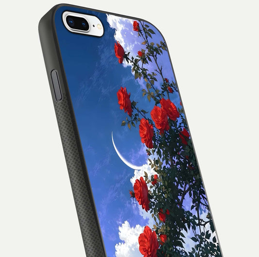 Rose Drift Flowers Glass Case for iPhone 8 Plus close-up angled shot highlighting floral texture and reflection