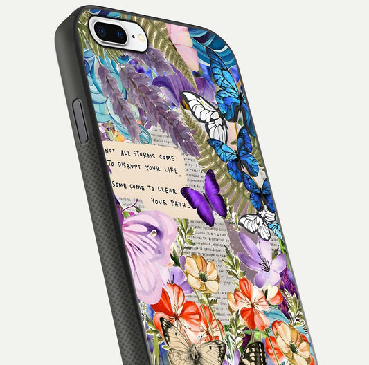 Storm Path Bloom Glass Case for iPhone 8 Plus close-up angled shot highlighting bloom texture and reflection