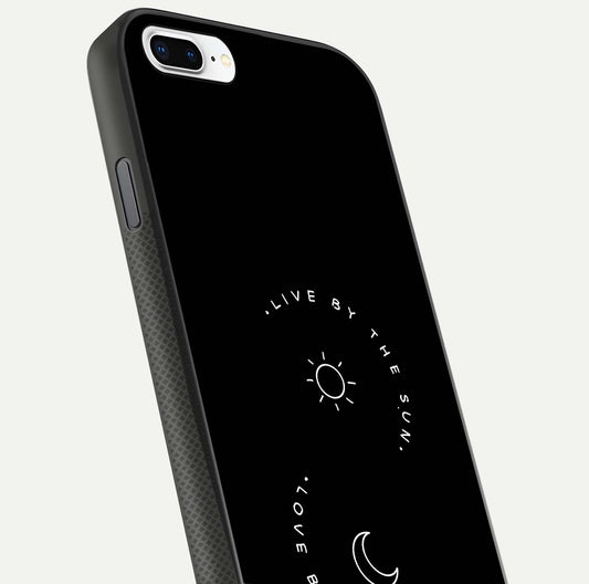 Sun Moon Balance Glass Case for iPhone 8 Plus close-up angled shot highlighting cosmic art and HD reflection