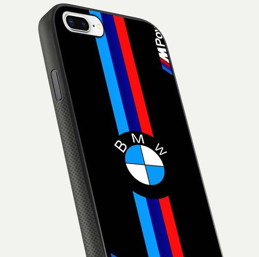 Turbo BMW Beast Glass Case for iPhone 8 Plus close-up angled shot highlighting car detailing and reflection