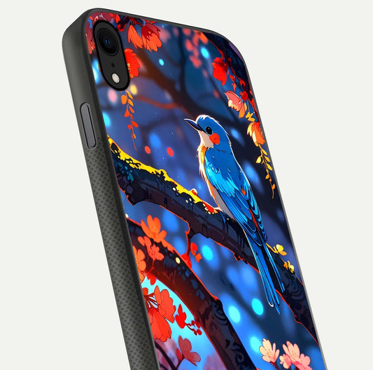Blooming Spendor Bird Glass Case for iPhone X close-up shot highlighting bird design details and glossy shine