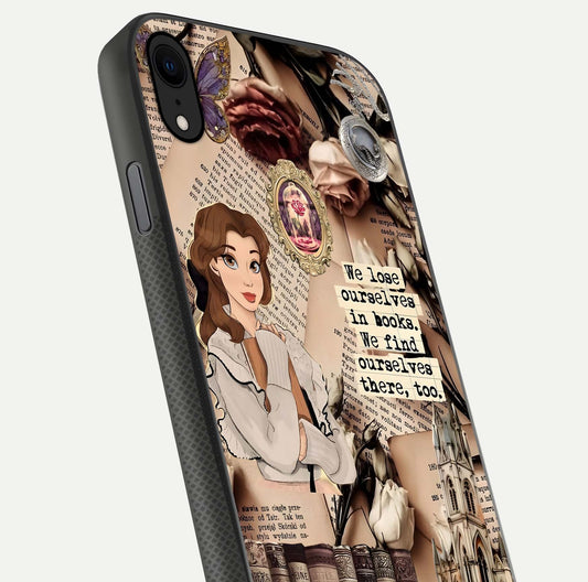 Bookish Dream World Glass Case for iPhone X close-up shot highlighting book elements and reflection gloss