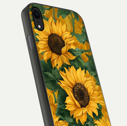 Bright Sunflower Bloom Glass Case for iPhone X close-up image highlighting yellow petal detail and HD reflection