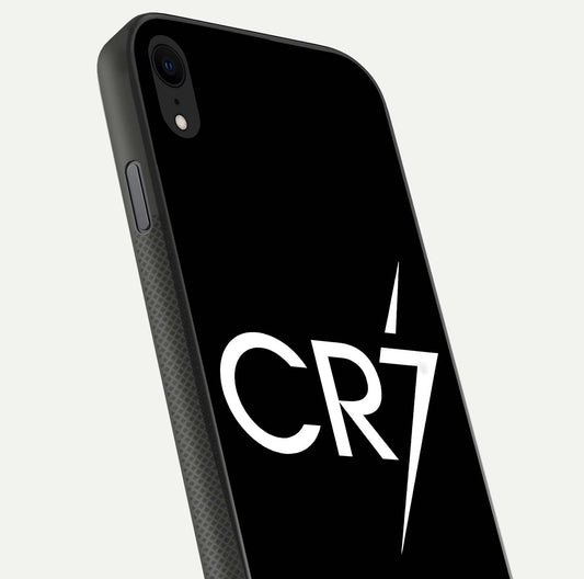 CR7 Elite Strike Glass Case for iPhone X close-up highlighting CR7 artwork and shine reflection
