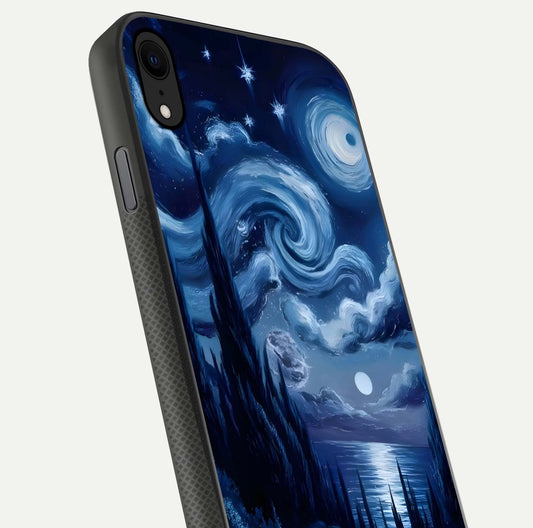 Celestial Dream Van Gogh Glass Case for iPhone X close-up view capturing vivid brush details and star reflection