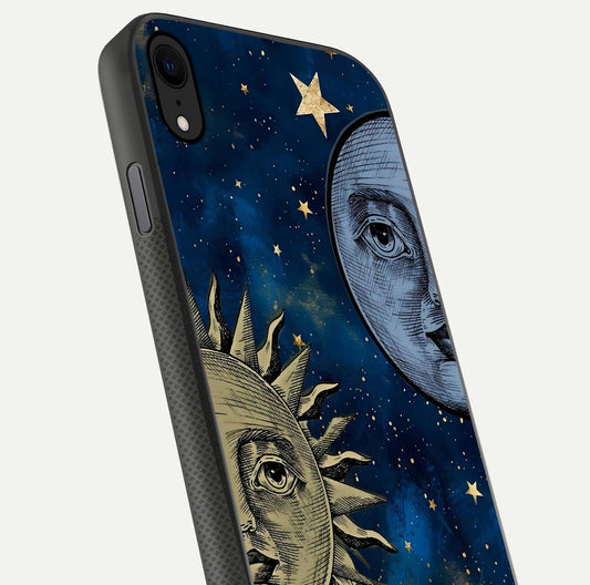 Celestial Moon With Sun Glass Case for iPhone X close-up highlighting fine celestial detail and polish reflection