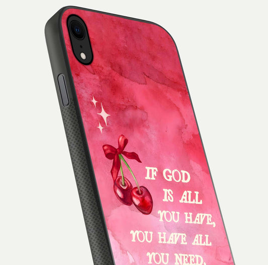 Cherry Quote Glass Case for iPhone X close-up showing printed quote detail and HD reflection gloss