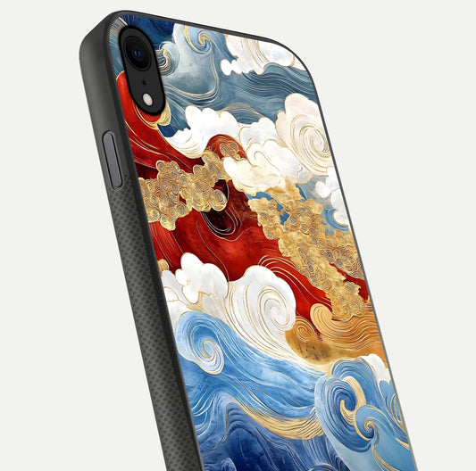 Colored Waves Glass Case for iPhone X close-up angled shot highlighting gradient flow and light reflection