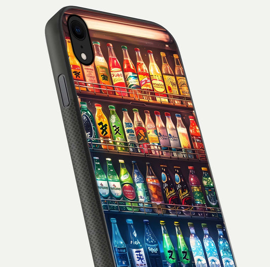Colorful Soda Bottles Glass Case for iPhone X close-up showing colorful bottles and HD reflection