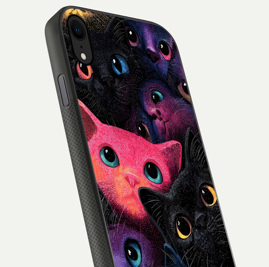Cosmic Cats Dreams Glass Case for iPhone X close-up highlighting cats and cosmic glow reflection