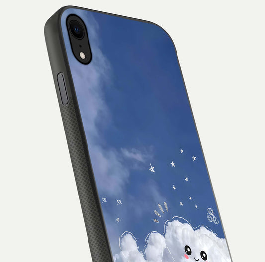 Cute Blossom Cloud Glass Case for iPhone X close-up highlighting pink flower tones and reflection glow