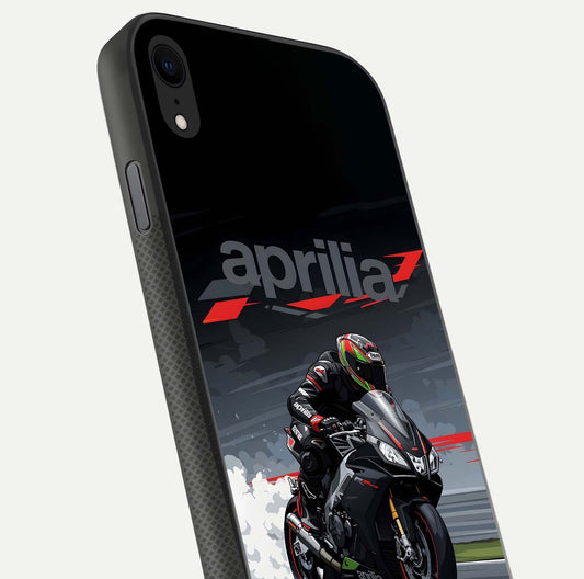 Dark Aprilla Glass Case for iPhone X close-up highlighting detailing and reflection effect