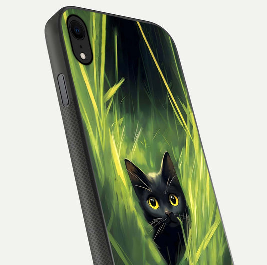 Hidden Cat Whisper Glass Case for iPhone X close-up angled shot showing feline details and reflection polish
